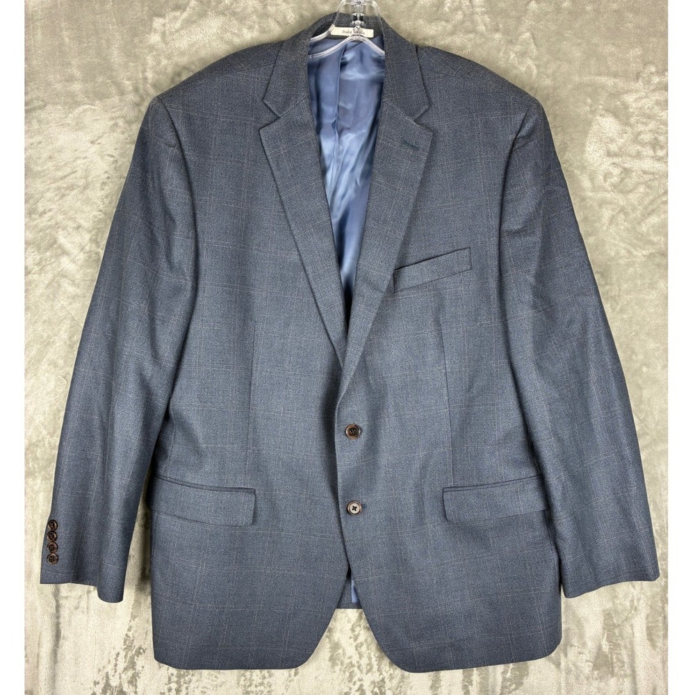 Lauren Ralph Lauren Men 48R Blue Windowpane Silk Wool 2 Button Blazer Sport Coat